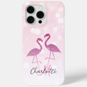 Coque Case-Mate iPhone Flamants rose pailletés Monogramme paillettes scin