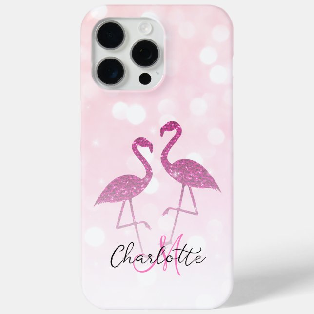 Coques Case-Mate iPhone Flamants rose pailletés Monogramme paillettes scin (Verso)