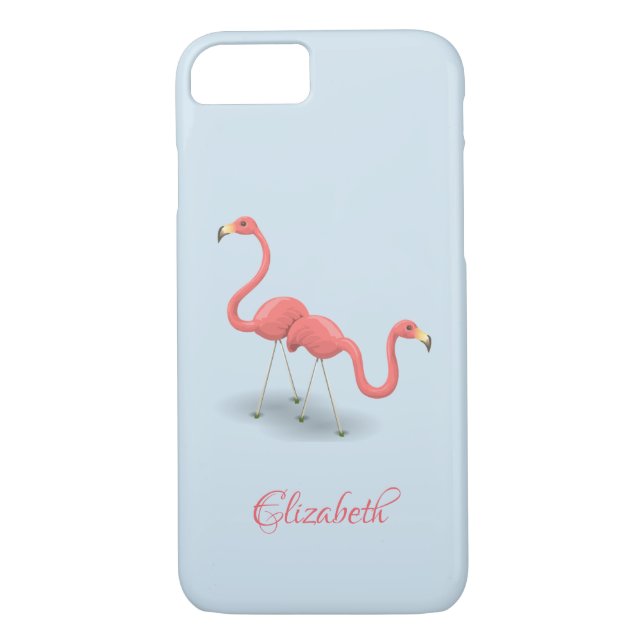 Coques Case-Mate iPhone Flamants roses adorables, Bleu - Personnalisé (Dos)
