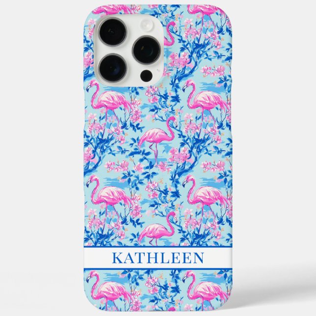 Coques Case-Mate iPhone Flamants roses avec fleurs roses monogrammées (Verso)