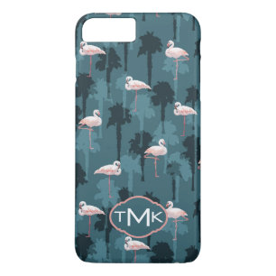 Coque Case-Mate iPhone Flamants roses en pastel sur le monogramme de Teal