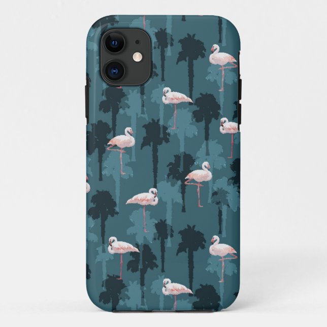 Coques Case-Mate iPhone Flamants roses en pastel sur Teal (Dos)