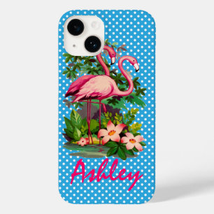 Coque Case-Mate iPhone Flamants roses et Pois rétro personnalisés