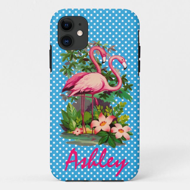 Coques Case-Mate iPhone Flamants roses et Pois rétro personnalisés (Dos)