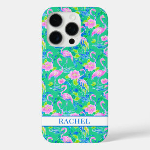 Coque iPhone 16 Pro Flamants Roses Monogrammés