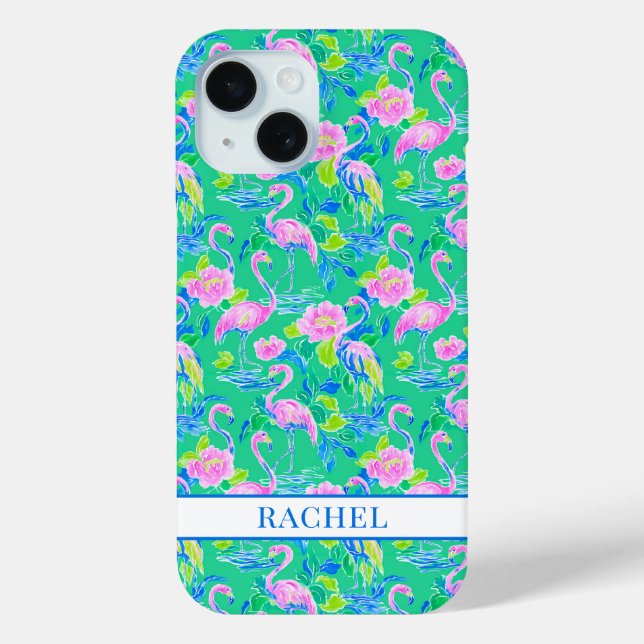 Coques Case-Mate iPhone Flamants Roses Monogrammés (Verso)