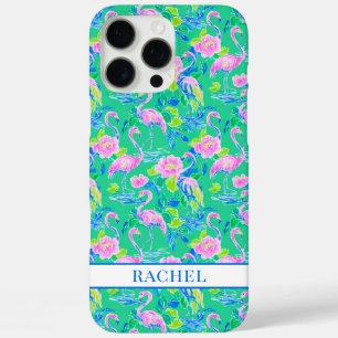 Coque iPhone 16 Pro Max Flamants Roses Monogrammés