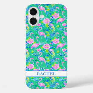 Coque Pour iPhone 16 Plus Flamants roses monogrammés