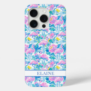 Coque Case-Mate iPhone Flamants roses monogrammes aquarelle