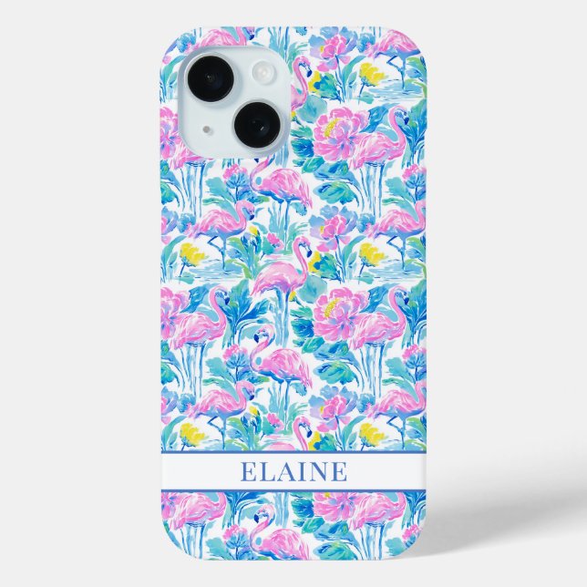 Coques Case-Mate iPhone Flamants roses monogrammes aquarelle (Verso)