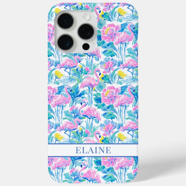 Coques Case-Mate iPhone Flamants roses monogrammes aquarelle (Verso)