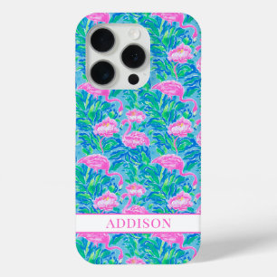 Coque Case-Mate iPhone Flamants Roses Monogrammés Aquarelle