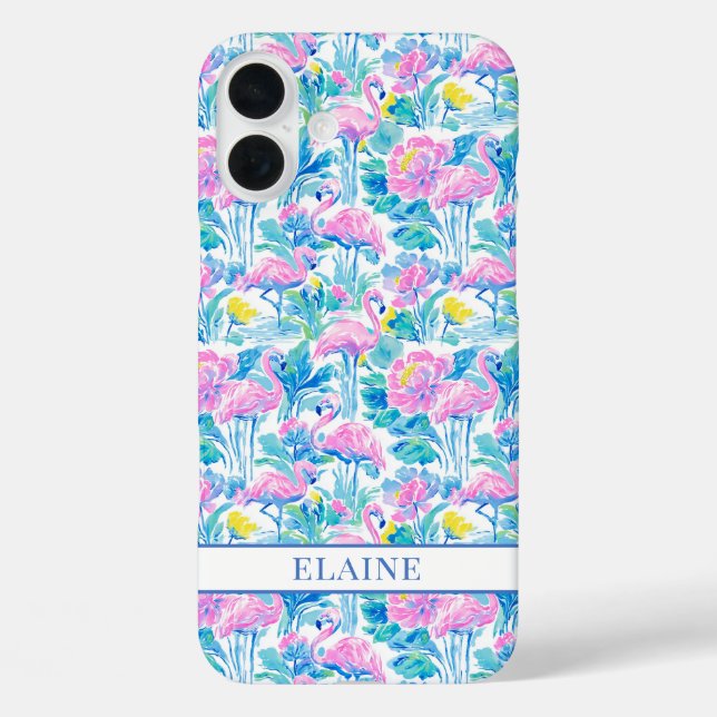 Coques Case-Mate iPhone Flamants roses monogrammes aquarelle (Verso)