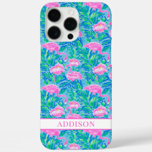 Coque iPhone 16 Pro Max Flamants Roses Monogrammés Aquarelle