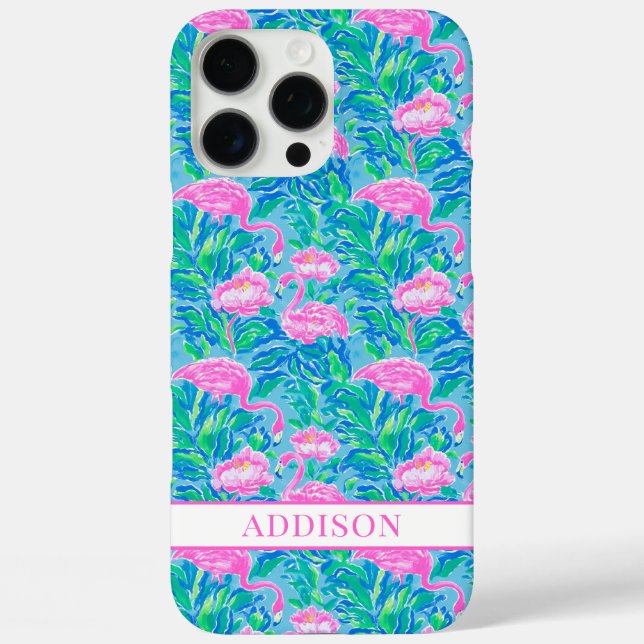 Coques Case-Mate iPhone Flamants Roses Monogrammés Aquarelle (Verso)