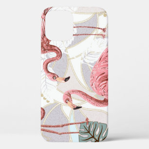 Case-Mate iPhone Case Flamants roses, palmiers feuilles : motif vintage.