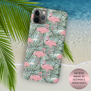 Coque Case-Mate iPhone Flamants roses Roses Bleus Cute Palm Leafs Art Mot