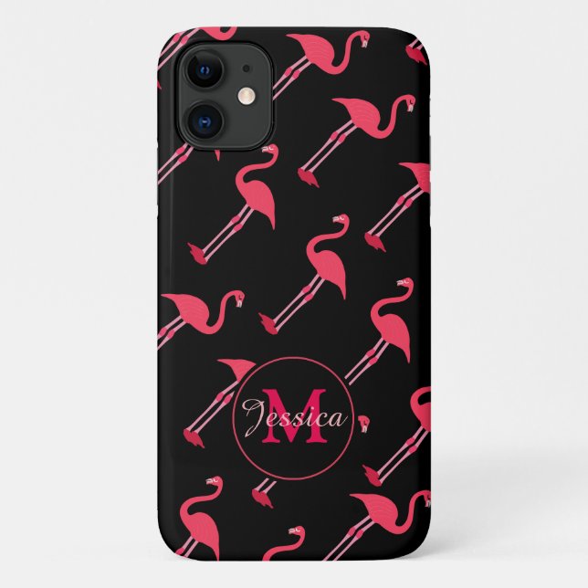 Coques Case-Mate iPhone Flamants roses roses sur Noir Personnalisé (Dos)