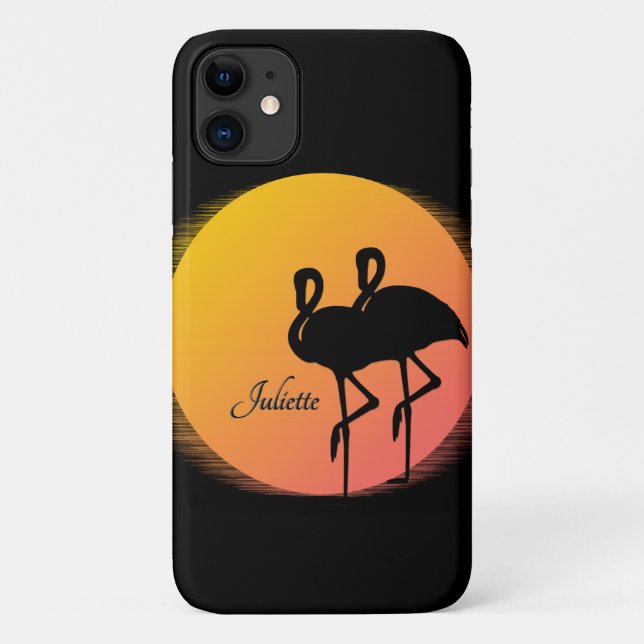 Coques Case-Mate iPhone Flamants roses Sunset personnel avec nom (Dos)