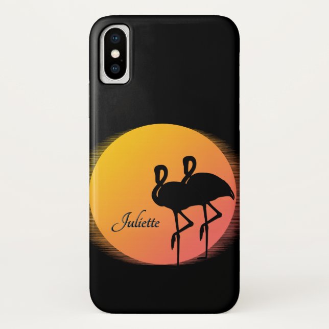 Coques Case-Mate iPhone Flamants roses Sunset personnel avec nom (Dos)