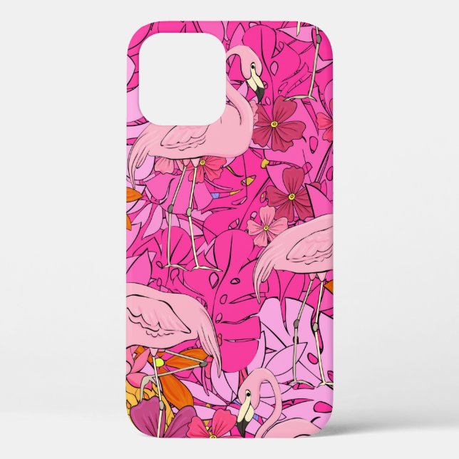 Coques Case-Mate iPhone Flamants roses sur un arrière - plan de feuilles t (Verso)