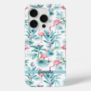 Coque Case-Mate iPhone Flamants roses tropicaux feuille motif