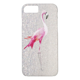 Coque iPhone 8/7 Flamingo d'aquarelle rose chic blanc imitation par