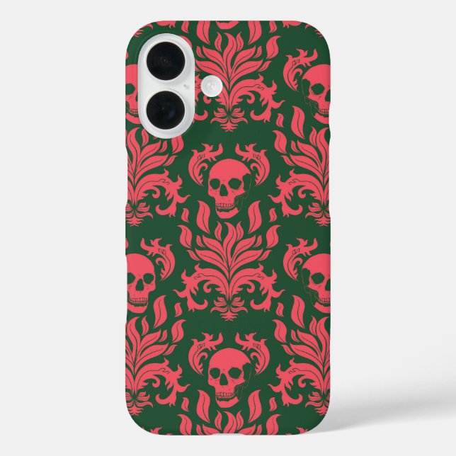 Coques Case-Mate iPhone Flamme crâne Damas en s'affrontant rose sur vert f (Verso)