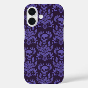 Coque Pour iPhone 16 Flamme crânienne Damas dans les tons moody violet