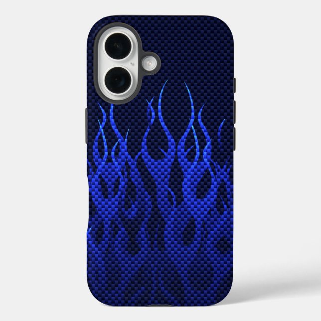Coques Case-Mate iPhone Flammes de course bleues sur impression en fibre d (Verso)