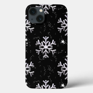 iPhone 13 Case Flammes De Neige Blanches Sur Noir