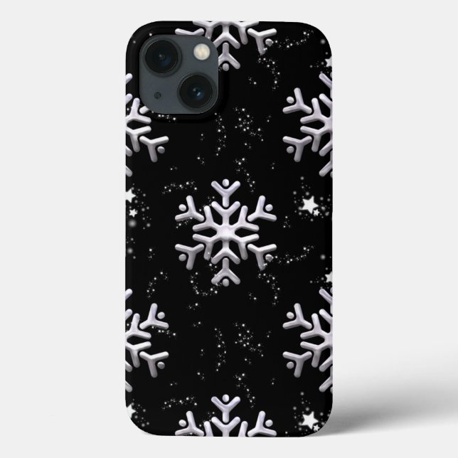 Coques Case-Mate iPhone Flammes De Neige Blanches Sur Noir (Verso)