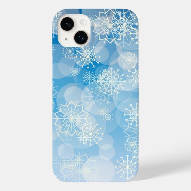Coques Case-Mate iPhone Flammes de neige de Noël sur un arrière - plan ble (Verso)