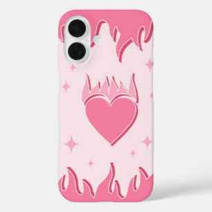 Coque Pour iPhone 16 Flammes roses et coeur - Y2K Hot Girl