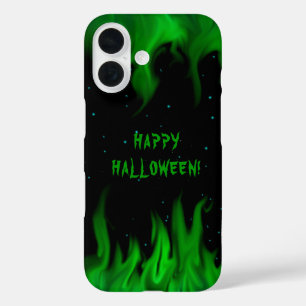 Coque Pour iPhone 16 Flammes vertes dans le ciel étoilé