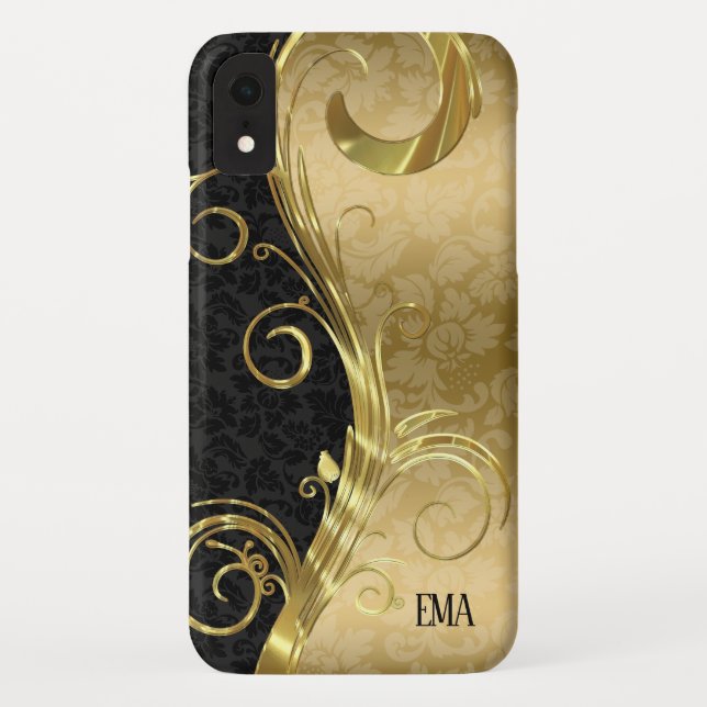 Coques Case-Mate iPhone Flèches Gold Black Damask Or (Dos)