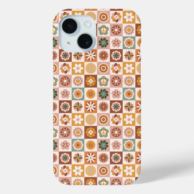 Coques Case-Mate iPhone Fleur à carreaux rétro groovy (Verso)