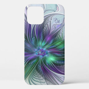 Case-Mate iPhone Case Fleur Abstraite Art Fractal Initiales Violet Vert