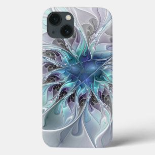 iPhone 13 Case Fleur Abstraite Fractale Moderne Avec Bleu
