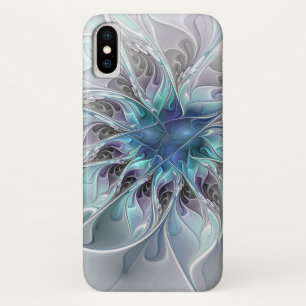 Coque iPhone X Fleur Abstraite Fractale Moderne Avec Bleu
