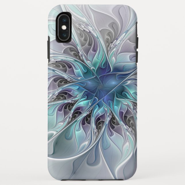 Coques Case-Mate iPhone Fleur Abstraite Fractale Moderne Avec Bleu (Dos)