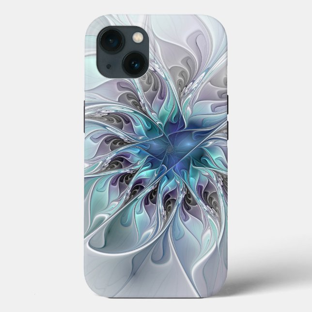 Coques Case-Mate iPhone Fleur Abstraite Fractale Moderne Avec Bleu (Verso)