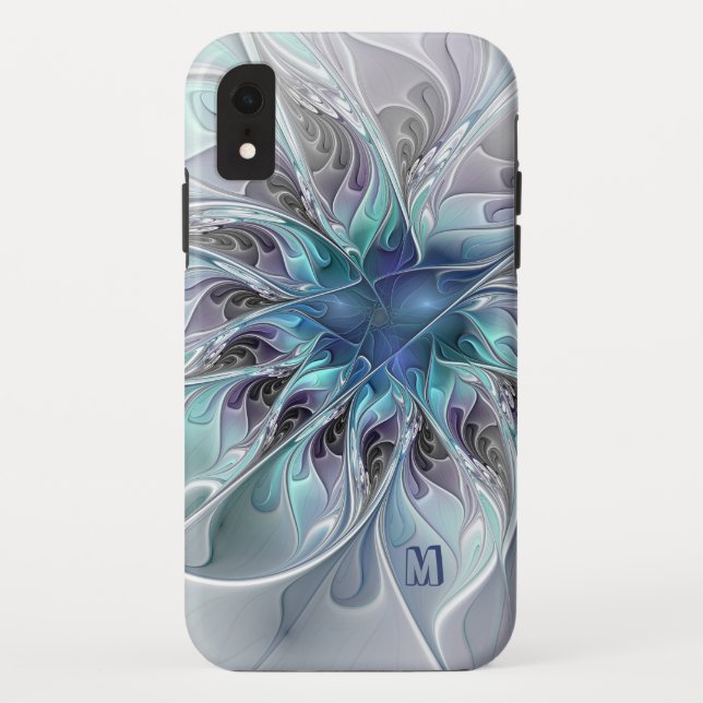 Coques Case-Mate iPhone Fleur Abstraite Fractale Moderne Avec Monogramme B (Dos)