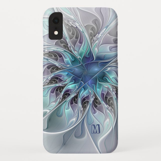 Coques Case-Mate iPhone Fleur Abstraite Fractale Moderne Avec Monogramme B (Dos)