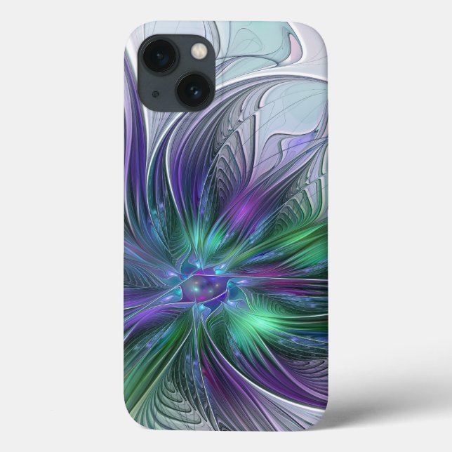 Coques Case-Mate iPhone Fleur Abstraite Moderne Art Fractal Vert Violet (Verso)