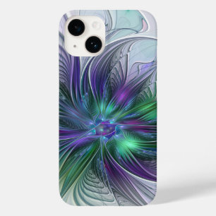 Coque Case-Mate iPhone Fleur Abstraite Moderne Art Fractal Vert Violet