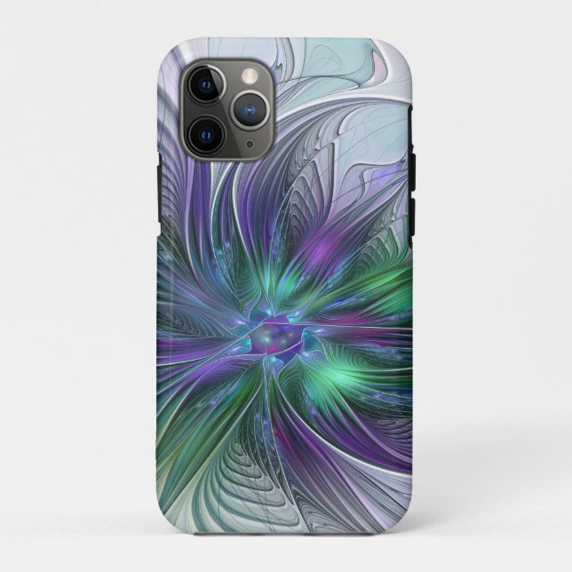 Coques Case-Mate iPhone Fleur Abstraite Moderne Art Fractal Vert Violet (Dos)