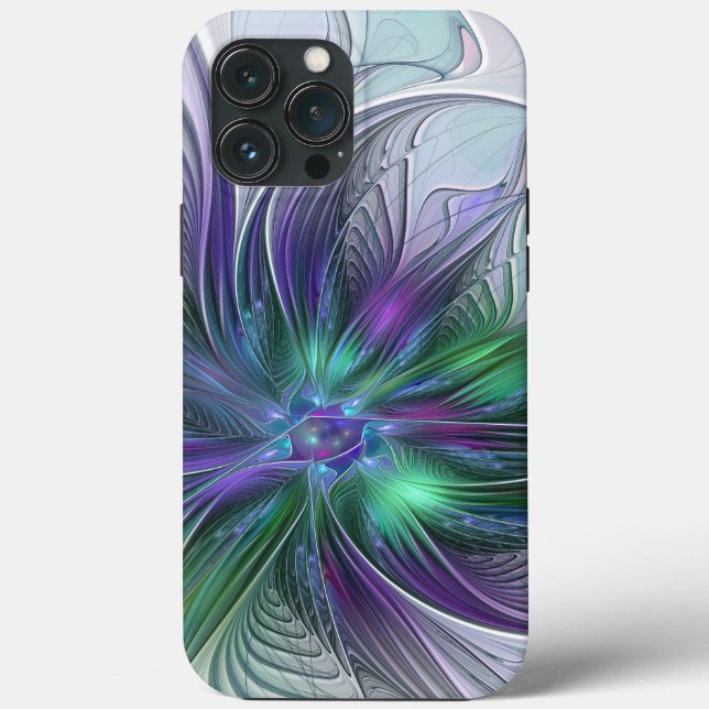 Coques Case-Mate iPhone Fleur Abstraite Moderne Art Fractal Vert Violet (Verso)