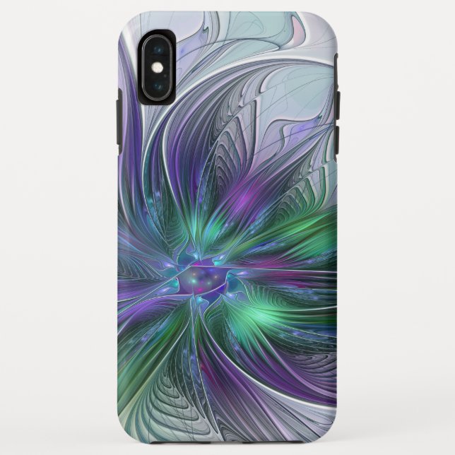 Coques Case-Mate iPhone Fleur Abstraite Moderne Art Fractal Vert Violet (Dos)