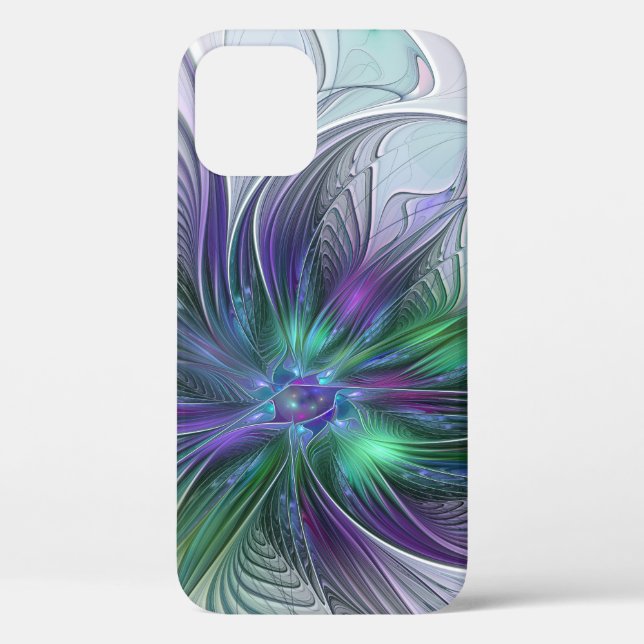 Coques Case-Mate iPhone Fleur Abstraite Moderne Art Fractal Vert Violet (Verso)